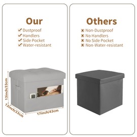 BelugaHelper Folding Storage Ottoman. Ottoman Foot Rest Stool with Thicker Foam Padded Seat. 330 lbs Leather Ottoman with Storage Bench for Living Room, Bedroom, Home Office Table, 17x13x13in, Grey