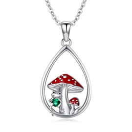 Sonouli Mushroom Frog Birthstone Necklace for Women 925 Sterling Silver Frog Mushroom Pendant Jewelry Gifts for Women