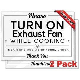 Essentials For Hosts- Kitchen Hygiene: Please Turn On Exhaust Fan While Cooking - 4x6 Acrylic Sign w/Mounting Tape - Kitchen Etiquette Reminder - Rental Home Necessities & Kitchen Signs (2 Pack)