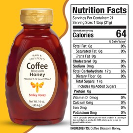 Smiley Honey, Raw and Unfiltered, Honey From Florida, Always Fresh, Always Flavorful (1lb, Coffee Blossom)