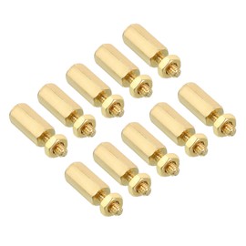 PATIKIL 10 mm + 6 mm M2.5 Spacing Screws, Pack of 100 Brass Hex PCB Spacing Nuts for Nut Boards, Computer Cases, Circuit Boards, Electronics, Gold Tone