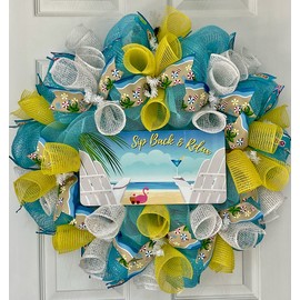 Sip Back And Relax Handmade Deco Mesh Summer Wreath