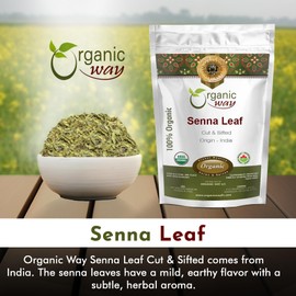 Organic Way Senna Leaf Cut & Sifted (Cassia angustifolia) - Herbal Tea | Kosher & USDA Certified | Vegan, Non-GMO & Gluten Free | Tested for Heavy Metal | 100% Raw from India (1/2LBS / 8Oz)