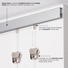 STAS Cliprail Pro Picture Hanging System- Complete Kit- Heavy Duty Track and Art Hanging Gallery Kit for Home, Office or Public Space (Matte Silver)