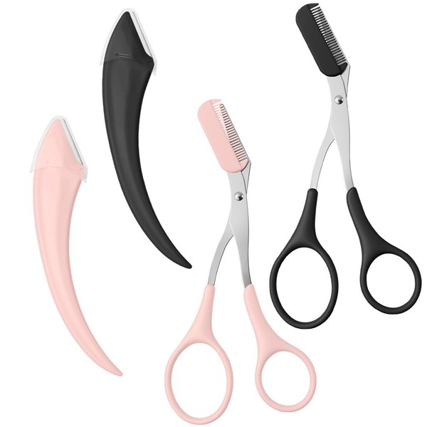 Adiwo 4 Pcs Eyebrow Trimmer Scissor, 2 Pcs Eyebrow Scissors