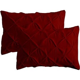 Ropa De Cama Pinch Diamond Pleated Pintuck Pillow Cover Pillow Sham In Burgundy Color with Solid Pattern pack of 2 Luxuries Decorative pilows Uk King Size 50 X 90 CM