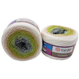 YarnArt Flowers 500g Bobbel Wool, Colour Gradient, 55% Cotton, Bobble Knitting Wool, Multicolour
