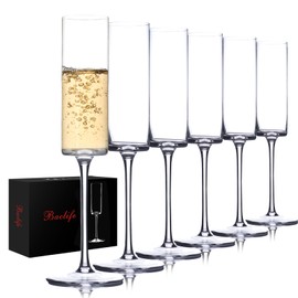 BACLIFE Crystal Champagne Flutes Set of 6 - Hand Blown Champagne Glasses With Long Stem - 6.5 oz Elegant Sparkling Wine Stemware - Unique Gift for Christmas,Birthday,Wedding - Clear