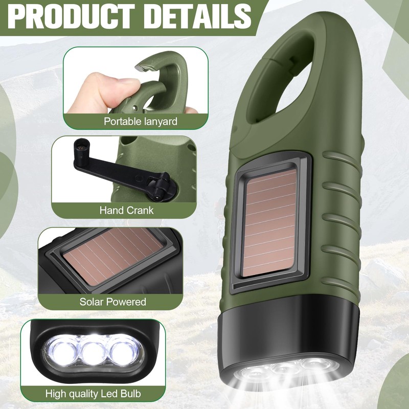 Mudder 6 Pcs Hand Crank Solar Powered Flashlights Emergency Rechargeable
