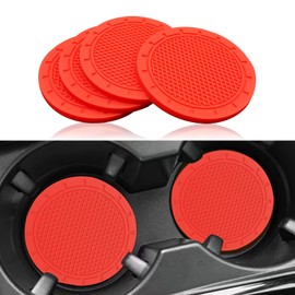 4Pcs Car Cup Holder Coaster, PVC Car Coaster Universal Auto Anti Slip Cup Holder Insert, Vehicle Interior Accessories Universal for Car, SUV, Truck(Red)