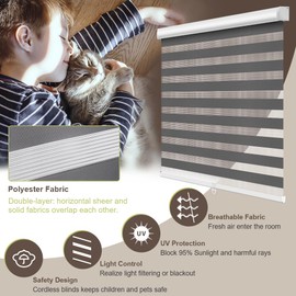 Kokorona Zebra Blinds Roller Shades Cordless Window Blinds with Valance Cover, Day and Night Sheer Shades Dual Layer Fabric for Light Control Light Filtering Privacy, Dark Grey, 41" W X 72" H