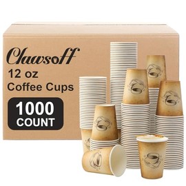 Clawsoff 12 oz 1000 Pack Disposable Paper Coffee Cups, Hot/Cold Beverage 12oz Disposable Coffee Cups, Retro Design, Leak-Proof, Hot or Cold Drink, Cocoa, Chocolate, Coffee Bar Supplies