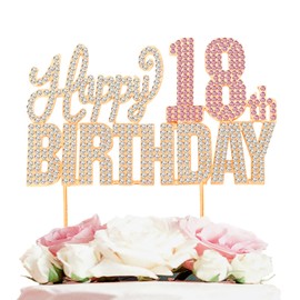 Nelbiirth - Decoración para tartas de 18 años de edad, con diamantes de imitación dorados y rosados, para decoración de tartas de 18 años de edad, de metal brillante de 18 años