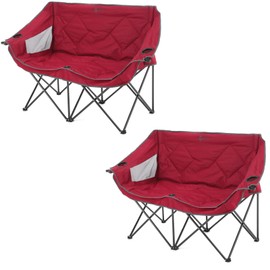 ARROWHEAD OUTDOOR 2-Pack Portable Folding Camp Loveseat Chair w/Glass & Cup Holders, Heavy Duty Carry Bag, 650 lbs Weight Capacity