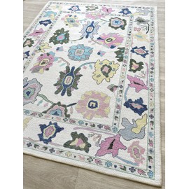 Colorful Oushak Rug, Modern Small Rugs, Vintage, Turkish, Eclectic, Floral, Pastel, Washable, Door Mat, Doormat for Indoor Entrance, Entryway, Kitchen, Bathroom, Bedroom, Laundry, 2'x3'
