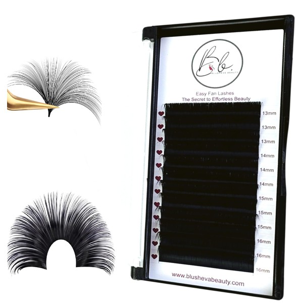 Blusheva Beauty Easy Fan Lash Extensions (0.03-D/Mix/9-17mm) – Self-Fanning Volume