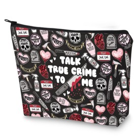 G2TUP Crime Show Fans Gift Talk True Crime to Me Canvas Zipper Makeup Bag Funny Serial Killer Gift for Her (Talk True Crime New)
