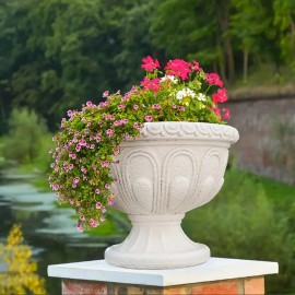 Elegant European Style Resin Flower Pot with Carved Floral Design, Handcrafted Decorative Planter for Garden and BalconyColor: like picture, Size: One Size