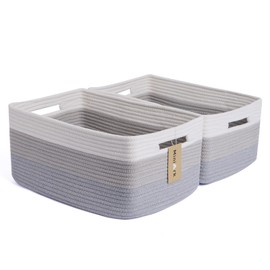 MiniArk Large Storage Baskets for Shelves, Closet Organizers and Storage Bins for Clothes Blanket Towels, Baby Nursery, Toy Baskets Box, Woven Rope Baskets, 17 x 13 x 7.5”, 2 Packs Gradient Grey