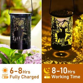 Solar Lantern Outdoor Waterproof Deer Garden Decor Birthday Gifts for Women Mom Grandma Hanging Solar Lights Metal Decoration Outside for Yard Patio Backyard Porch