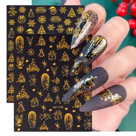Christmas Nail Art Stickers, Snowflake Nail Decals 3D Self-Adhesive Gold Silver Snowflake Elk Snowmen Xmas Tree Winter Nail Design DIY Christmas Nail Decoration for Women Girls(8Sheets)