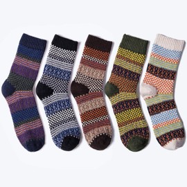 Loritta 5 Pairs Womens Vintage Style Winter Warm Thick Knit Wool Cozy Crew Socks, Multicolor 06