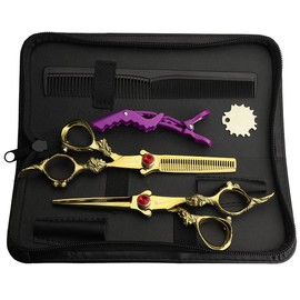 Golden Barber Scissors Hair Sparse Scissors Set and Hair Scissors - 5.5-6 Inch Barber Scissors and Thinning Scissors