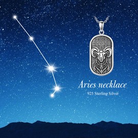 SIMONLY Aries Necklace 925 Sterling Silver Dog Tag Pendant Aries Ram Zodiac Sign Constellation Necklace Jewelry Aries Birthday Gifts for Men Women Girlfriend Her, Sterling Silver, non