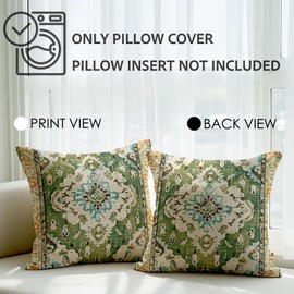 JANGYUHH Set of 2 Outdoor Cushion Covers, 50 x 50 cm, Boho Vintage Cushion, Green Sofa Cushion, Velvet Cushion Covers, Abstract Decorative Cushion Cover for Garden, Sofa, Study, Living Room, Bed