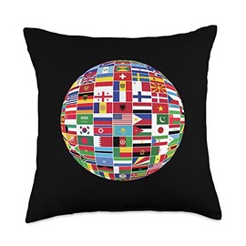 Flags of the World Country International Globe Flags Travel Throw Pillow