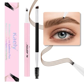 evpct Kaely 1Pcs Midium Brown Magic Microblading Eyebrow Contouring Pen Brow Pencil, with 4 Brush Micro-Fork-Tips Precise Applicator, Dual-ended Eyebrow Brush, Hair Like Strokes, Natural Looking Brows