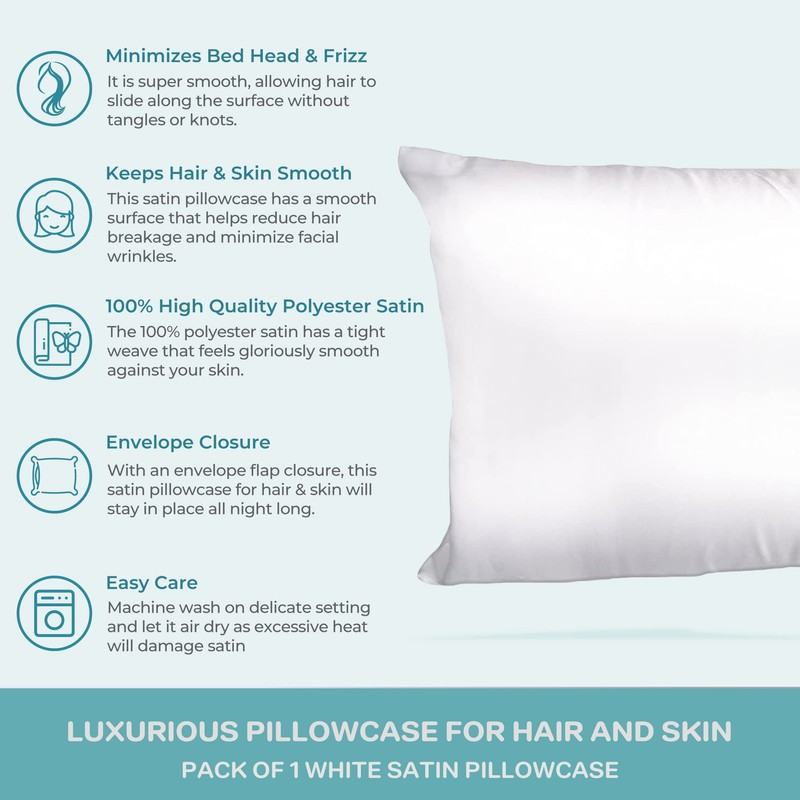 Spasilk Satin Pillowcase, Charmeuse Satin Pillowcase, Hypoallergenic Pillowcase, Queen Size-