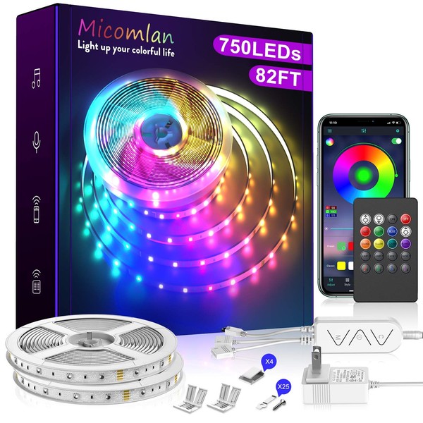 82Ft/25m LED Strip Lights，Micomlan Music Sync Color Changing RGB LED