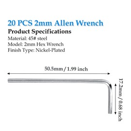 Bivethoi 20 PCS 2mm Allen Wrench L-Shaped Hex Key Wrench, Metric Small Allen Key Hexagon Wrench Tool Hex Spanner Wrench Set, Hex Key Replacement Hexagon Head Repairing Tool