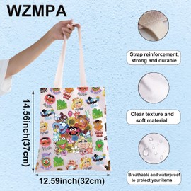 WZMPA Miss Piggy Tote Bag Kermit Frog Fans Gift Fozzie Bear & Pepe The Prawn Reusable Shoulder Bag Gonzo & Walter Merch (Miss Piggy & Fozzie Bear TG)