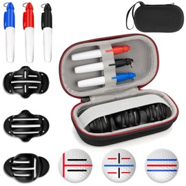 Glamgen Golf Ball Line Marker Tool, 3 Golf Ball Marker Stencil and 3 Color Golf Ball Markers with Case, Golf Ball Alignment Marking Tool for Golfer Training