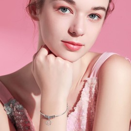 enjoylifecreative Father Daughter Charms for Women 925 Sterling Silver Dad Daughter Heart Charm for Bracelet Birthday Valentine's Day Gifts for Daughter, Sterling Silver, No Gemstone