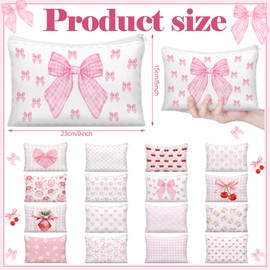 Kacctyen 16 Pack Coquette Makeup Bag Pink Bow Cherry Cosmetic Bag for Women Girly Wedding Aesthetic Pouch Lovely Heart Strawberry Preppy Pouch Zipper Gift for Coquette Birthday Party Favor Supplies