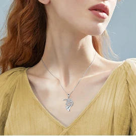 URONE French Horn Necklace 925 Sterling Silver French Horn Pendant Music Instrument Jewelry Gifts For Women Men