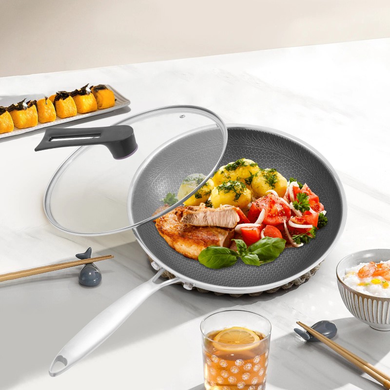 n/a Stainless Steel Honeycomb Wok, Stainless Steel Cooking Frying Pan,