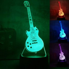 Jinnwell 3D Guitar Night Light Lamp Illusion Night Light 7 Color Changing Touch Switch Table Desk Decoration Lamps Gift with Acrylic Flat ABS Base USB Cable Toy (Bus)