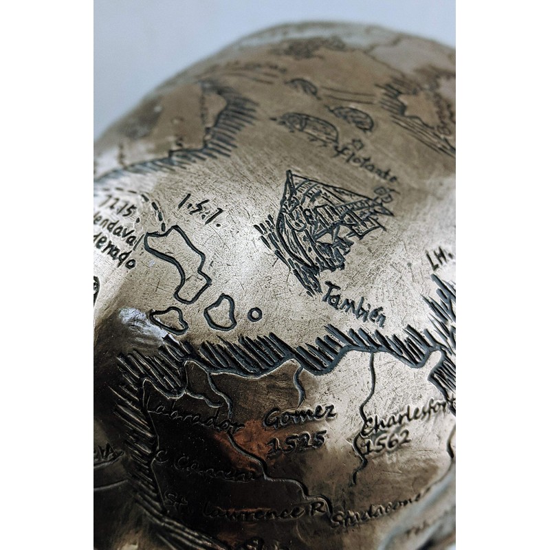 Veronese Design Bronze Finish Craniumography Old Treasure Map On Skull