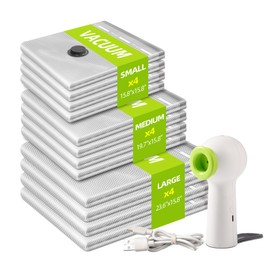 VACKFOX 12 Pack Vacuum Bags for Travel with Rechargeable Air Pump & LED Light,Vacuum Travel Bags,Vacuum Storage Bags(4L+4M+4S),80% Space Saver Vacuum Seal Bags for Blankets,Comforters,Luggage