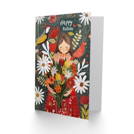 Artery8 Birthday Card Nature Lover Girl with Forest Wildflower Bouquet For Her Gran Sister Niece Daughter Wife Woman Greeting Card