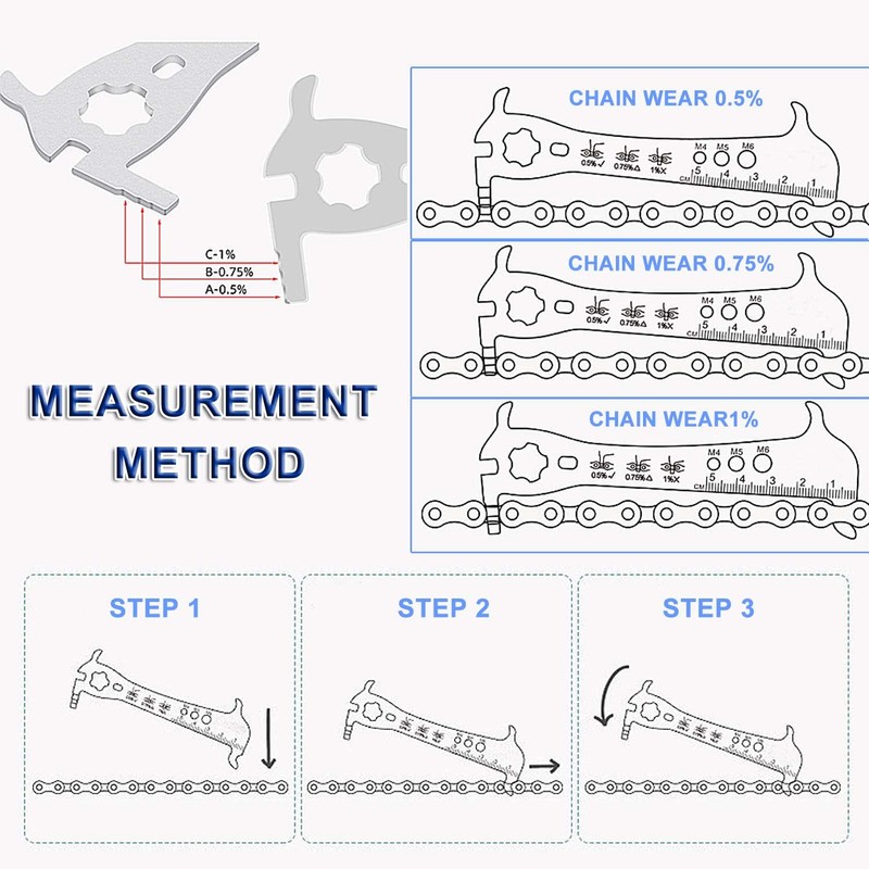 JONMON Bicycle Chain Checker, Bike Wear Indicator Gauge Measuring Ruler