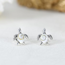 AeraVida Nautical Mother Earth Sea Turtle Shiva Swirl Shell .925 Sterling Silver Post Earrings | Casual Sterling Silver Post Earring for Women | Jewelry Gift for All Occasions