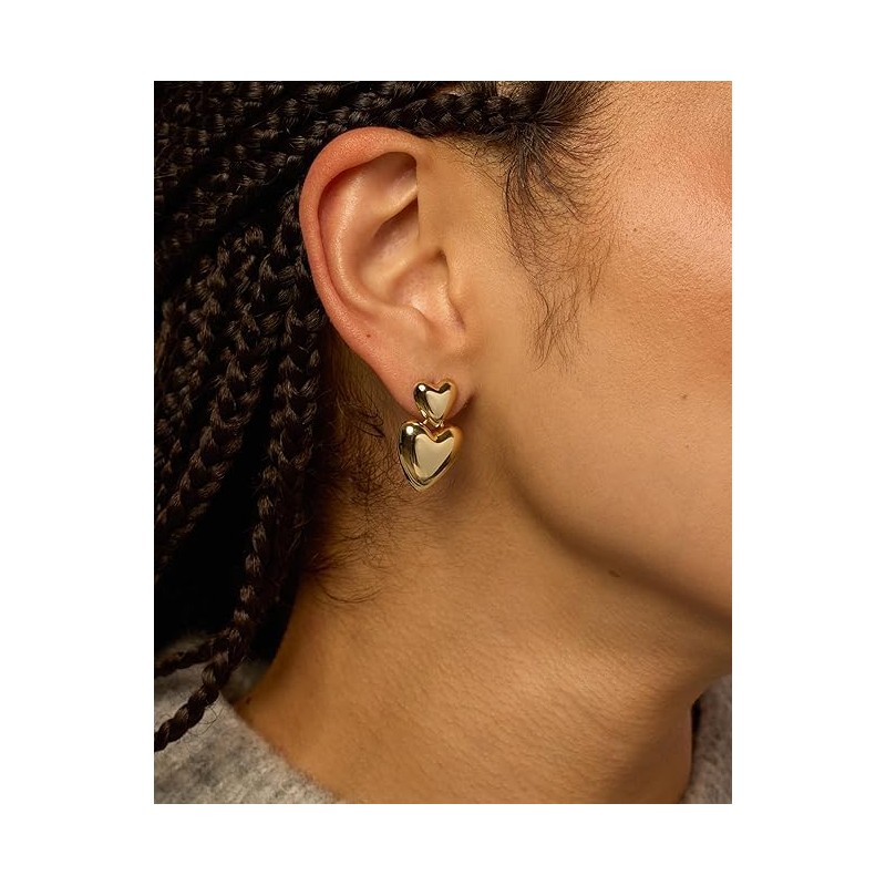 14K Gold Plated Statement Heart Drop Earrings for Women |