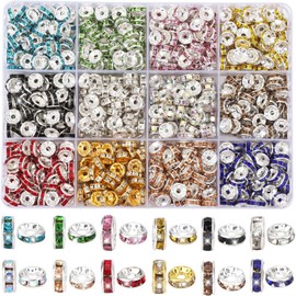 600pcs Spacer Beads for Jewelry Making, 8mm Rhinestone Spacer Beads Crystal Bead Spacers for Bracelets, for Bracelet Necklace Jewelry Making DIY （12 Colors）