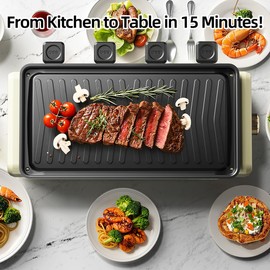 AORAN Electric Indoor Grill – 1800W Smokeless BBQ, Hot Pot White