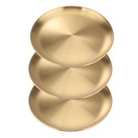 Desirable Stainless Steel Round Plates, Small Plates, Dinner Plates, Stainless Steel Tray, Round (5.5 inches (14 cm), Gold Set of 3